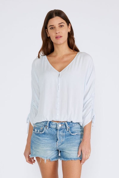 Ruched Sleeve Button Front Blouse