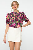 Ruched Sleeve Floral Top