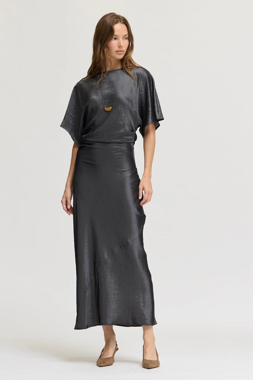 Ruched Waist Bias Dress Granite Wash