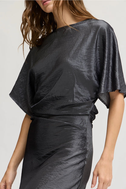 Ruched Waist Bias Dress Granite Wash