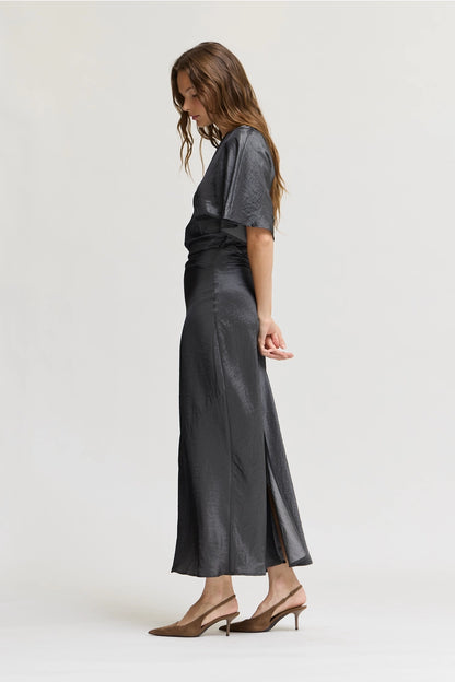 Ruched Waist Bias Dress Granite Wash
