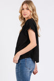 Ruffle Smocked Button Down Black