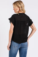 Ruffle Smocked Button Down Black