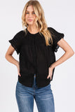 Ruffle Smocked Button Down Black