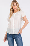 Ruffle Smocked Button Down White