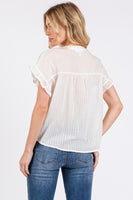 Ruffle Smocked Button Down White