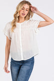 Ruffle Smocked Button Down White