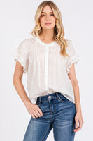 Ruffle Smocked Button Down White