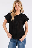 Ruffle Smocked Button Down Black