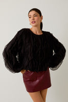 Ruffled Texture Balloon Sleeve Blouse