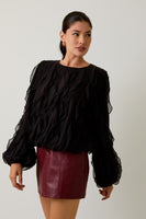 Ruffled Texture Balloon Sleeve Blouse