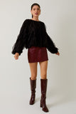Ruffled Texture Balloon Sleeve Blouse