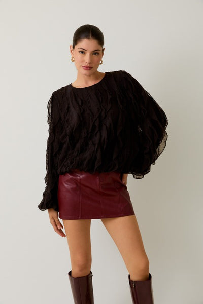 Ruffled Texture Balloon Sleeve Blouse
