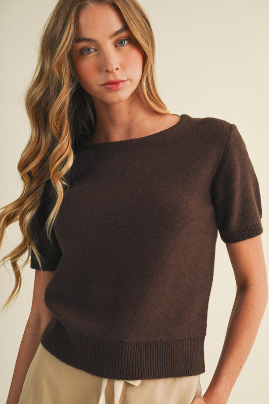 Short Sleeve Crewneck Sweater Dark Oak