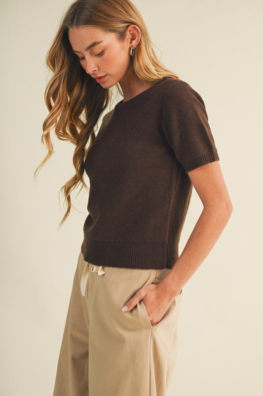 Short Sleeve Crewneck Sweater Dark Oak