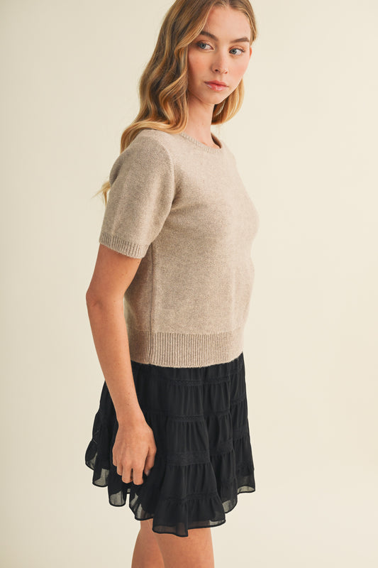 Short Sleeve Crewneck Sweater Wheat