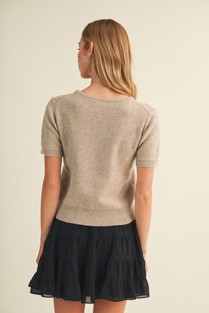 Short Sleeve Crewneck Sweater Wheat