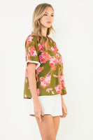 Split Neck Floral Print Top