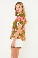 Split Neck Floral Print Top