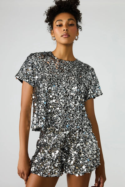 Cressa Embellished Sequin Top Silver