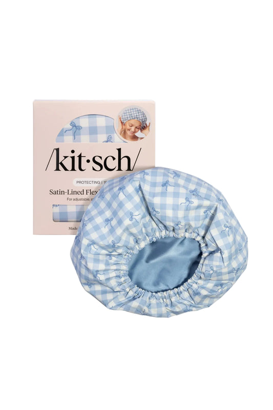 Satin Lined Flexi Shower Cap Gingham Blue