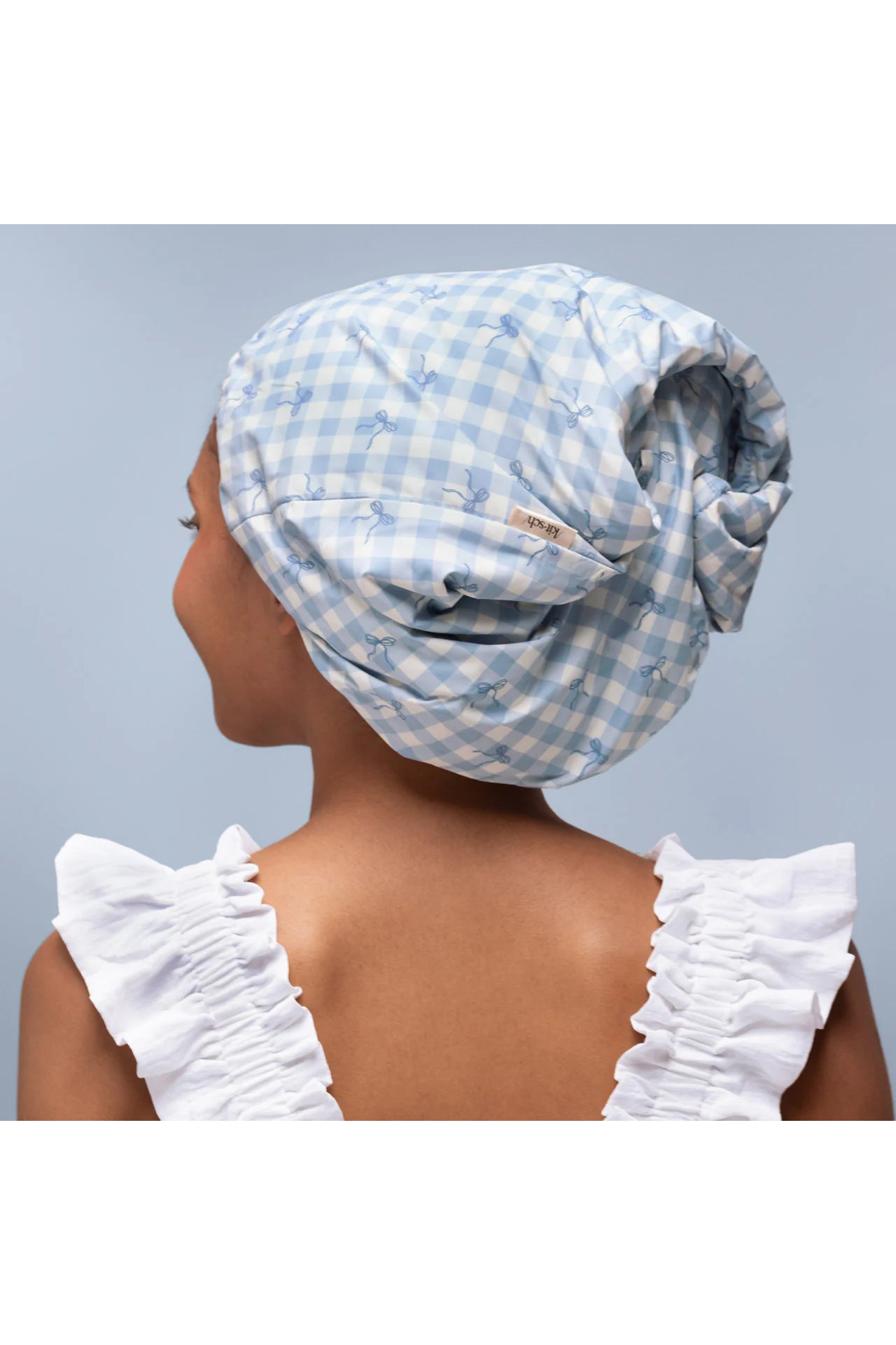 Satin Lined Flexi Shower Cap Gingham Blue