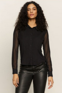 Fitted Mesh Button Down Top
