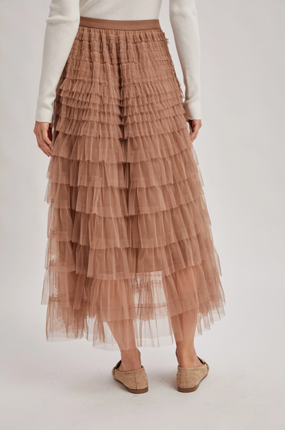 Ruffled Tulle Midi Skirt