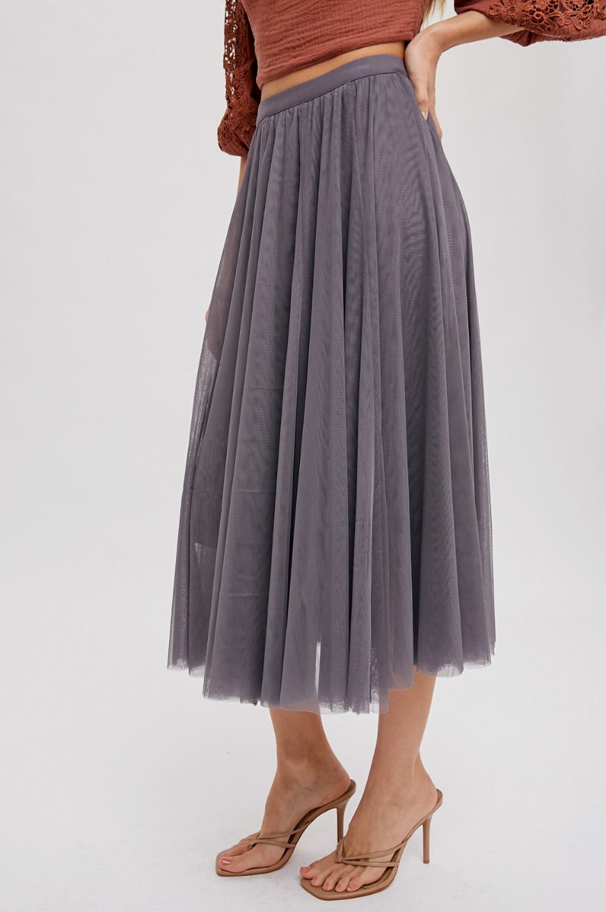 Tulle Midi Skirt Ash