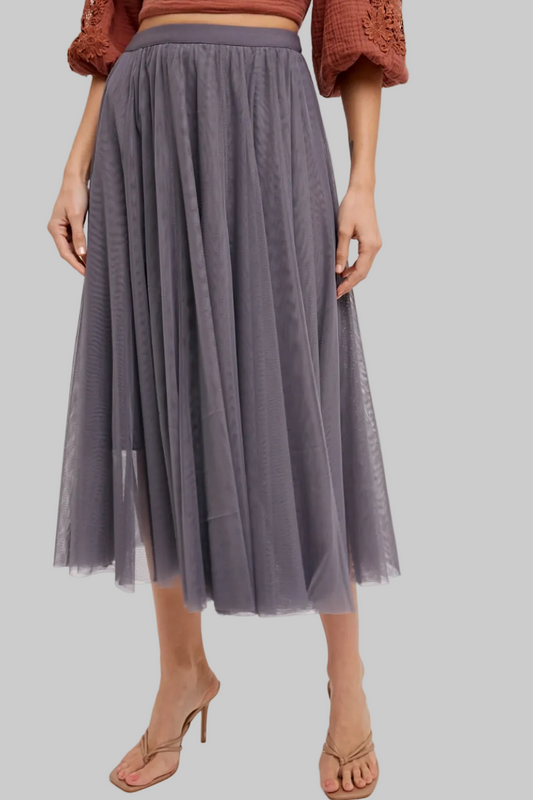 Tulle Midi Skirt Ash