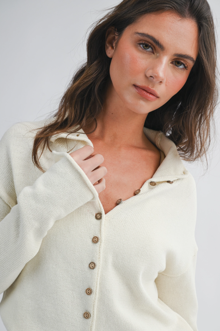 Button Front Cropped Knit Cardigan