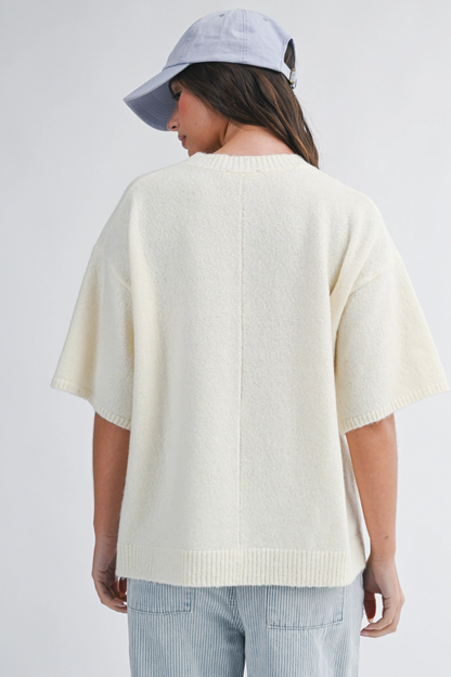 Crewneck Short Sleeve Knit Sweater Cream