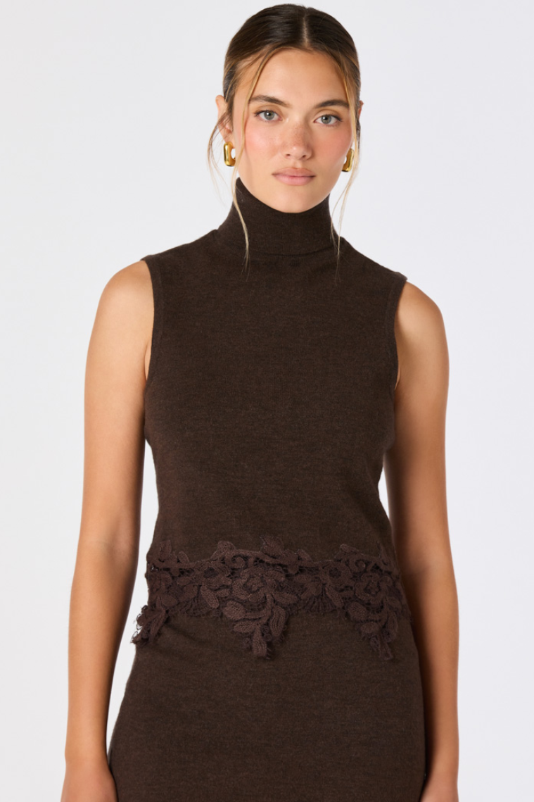 Nadine Lace Hem Turtleneck Top