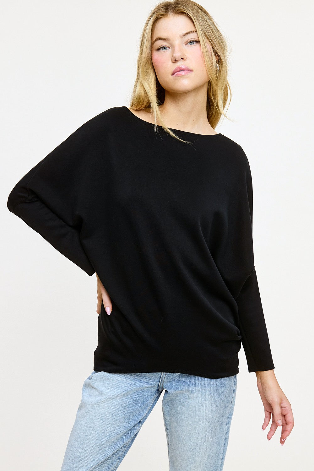 Scuba Dolman Sleeve Top Black
