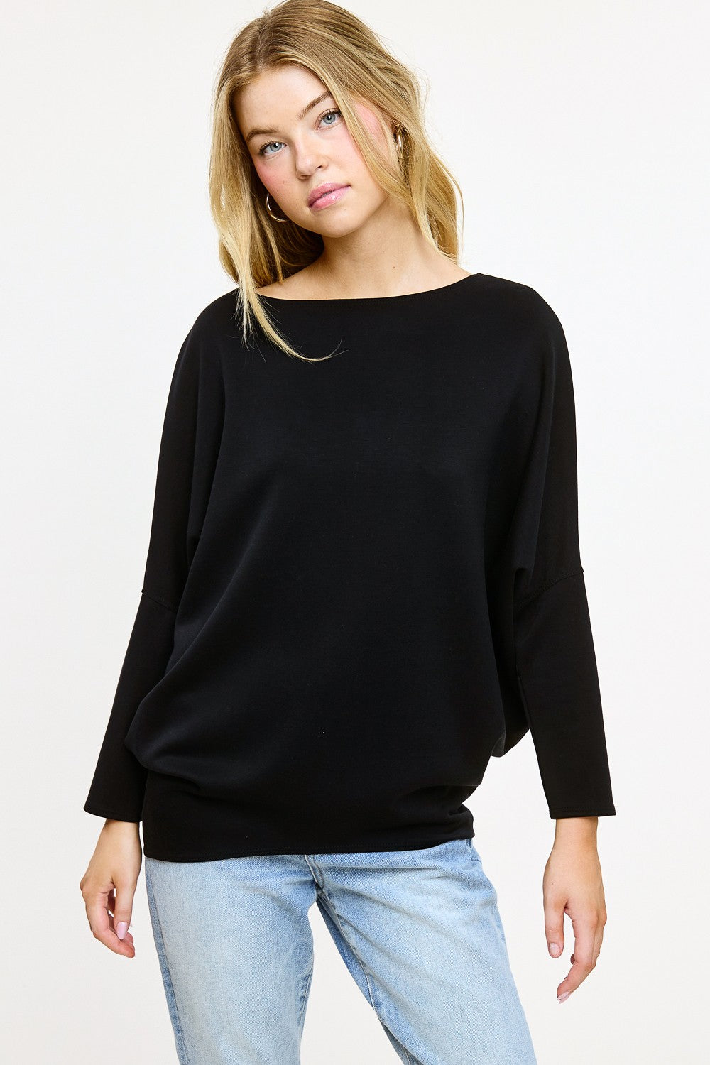 Scuba Dolman Sleeve Top Black