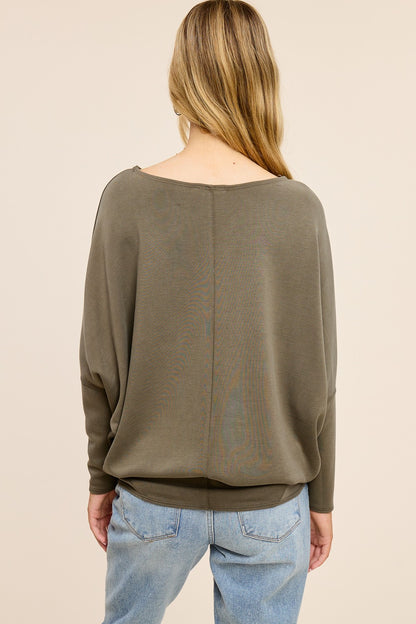 Scuba Dolman Sleeve Top Olive