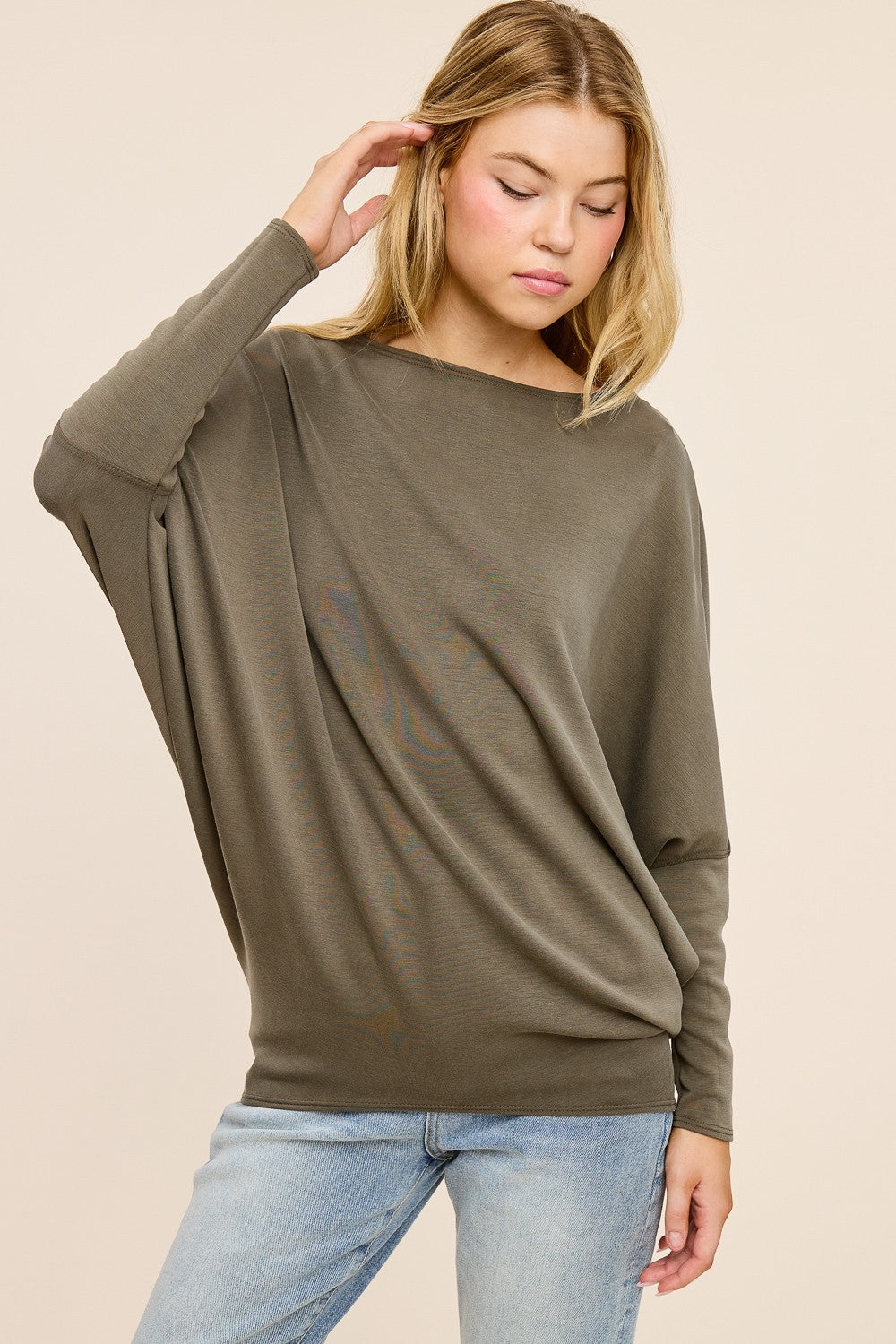 Scuba Dolman Sleeve Top Olive