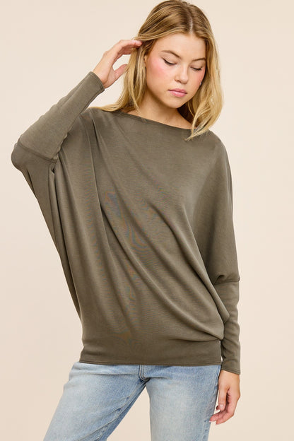 Scuba Dolman Sleeve Top Olive