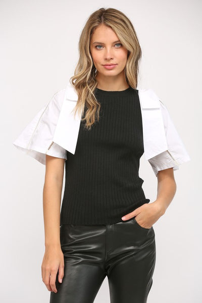Contrast Bow Tie Sleeve Sweater