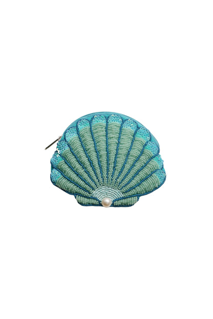 Seashell Beaded Coin Purse Blue