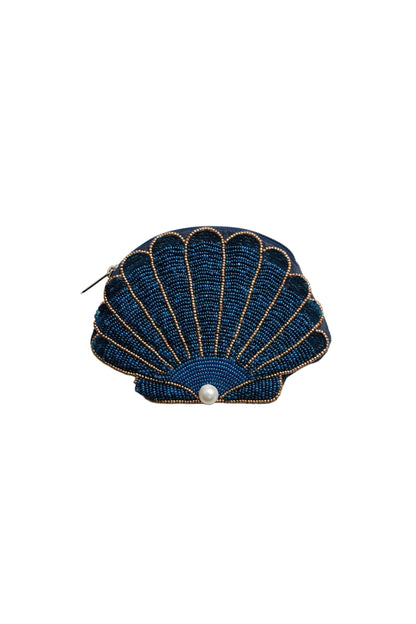 Seashell Beaded Coin Purse Deep Blue