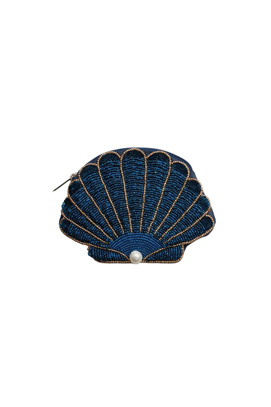 Seashell Beaded Coin Purse Deep Blue