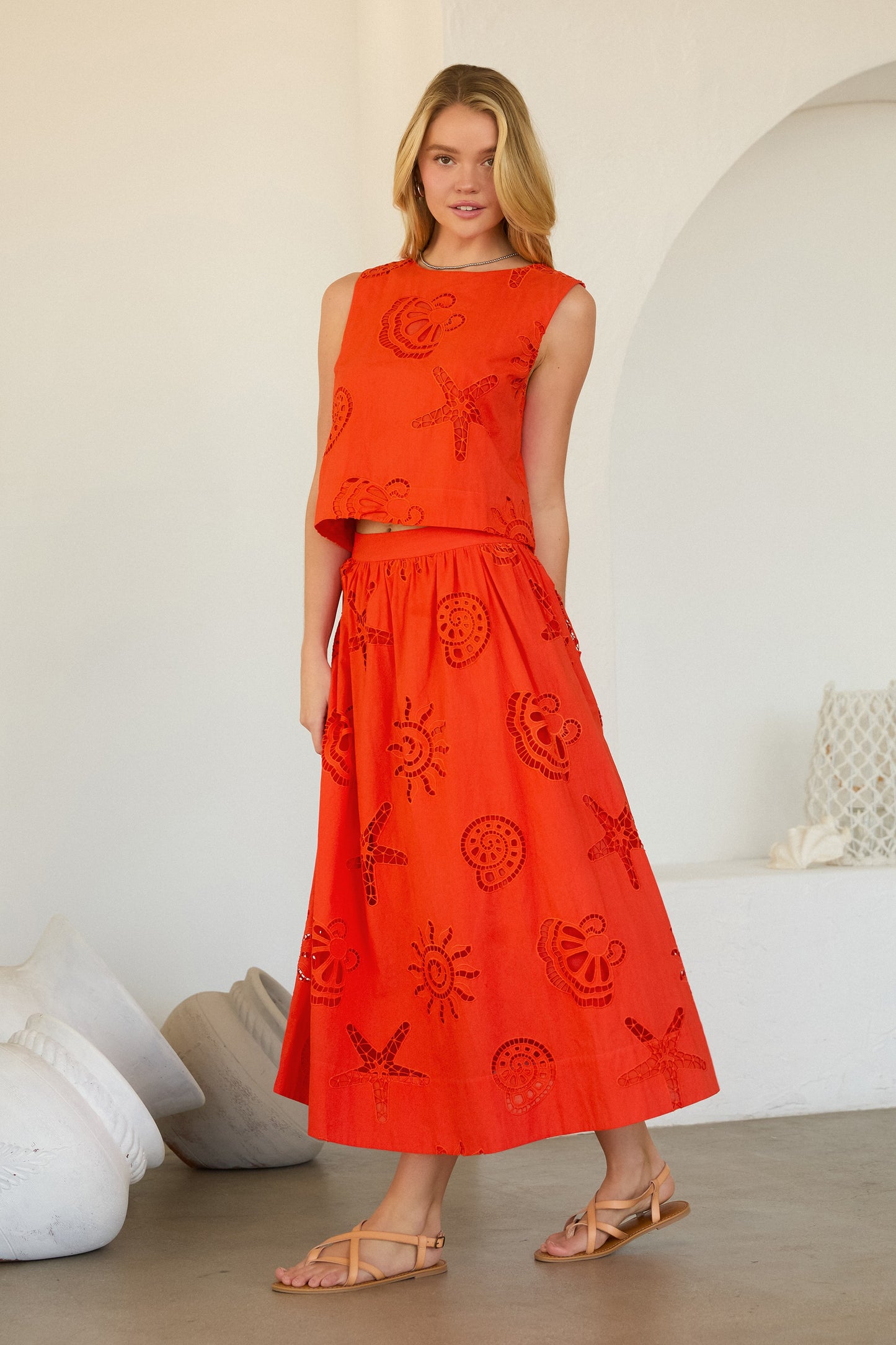 Seaside Eyelet Midi Skirt