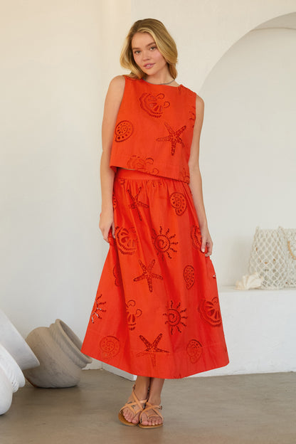 Seaside Eyelet Midi Skirt