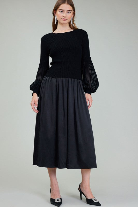 Sheer Detail Sweater & Cami Dress Set Black
