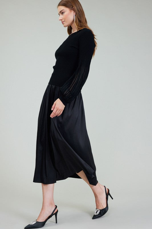 Sheer Detail Sweater & Cami Dress Set Black