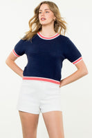 Short Sleeve Color Stripe Knit Top