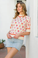 Short Sleeve Ribbon Pattern Sweater