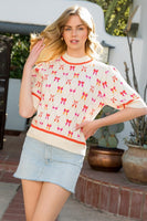 Short Sleeve Ribbon Pattern Sweater