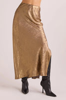 Side Slit Bias Maxi Skirt - Gold Metallic